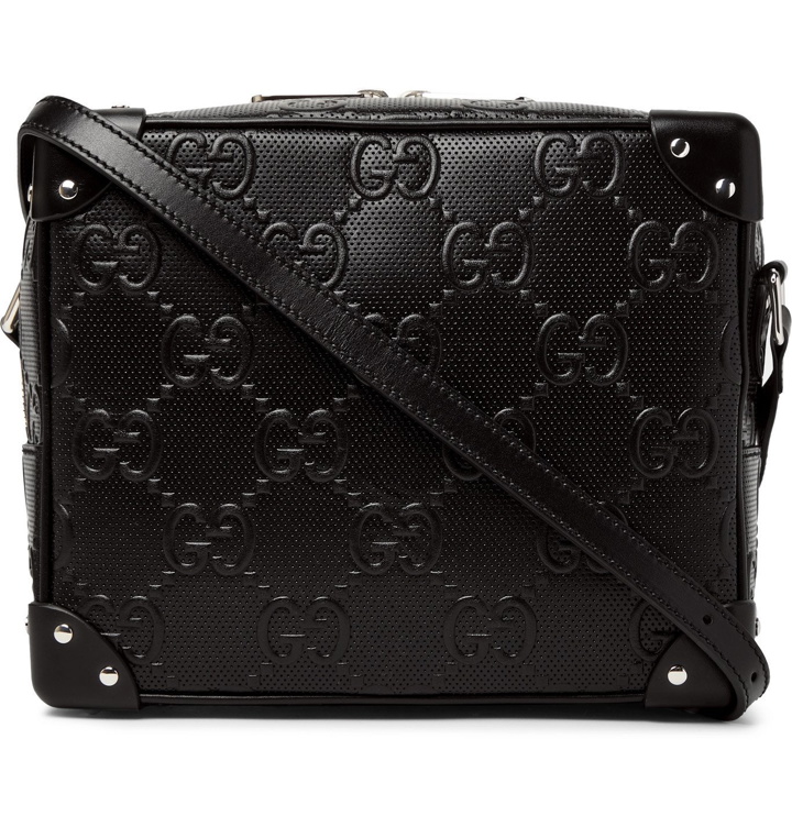 Photo: GUCCI - Logo-Embossed Perforated Leather Messenger Bag - Black