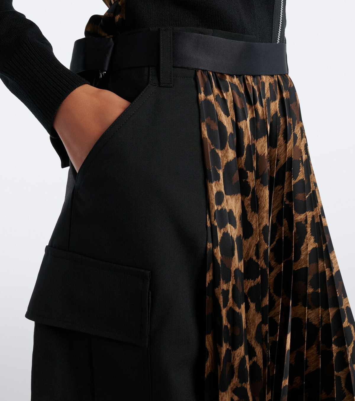 Sacai Paneled leopard-print midi skirt
