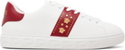 Versace White & Red Greca Embellished Faux-Leather Sneakers