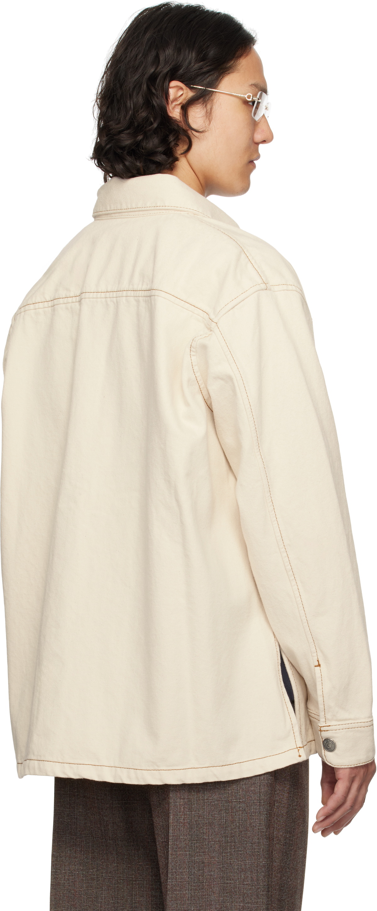 AMI Paris Off-White Cotton Ami de Coeur Denim Overshirt AMI