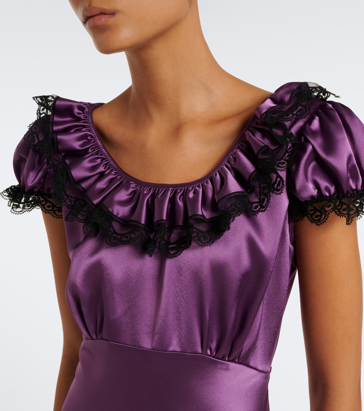 Rodarte Lace-trimmed satin maxi dress