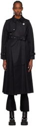 sacai Black Pleated Trench Coat