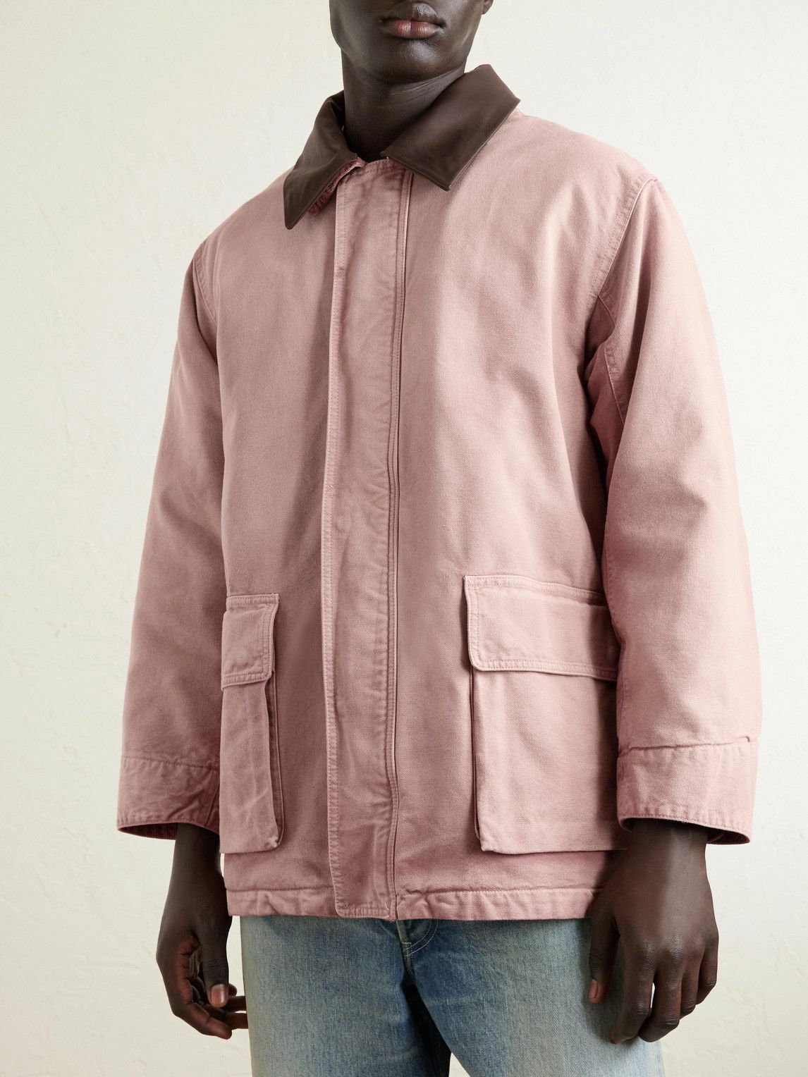 Auralee - Leather-Trimmed Garment-Dyed Organic Cotton-Canvas