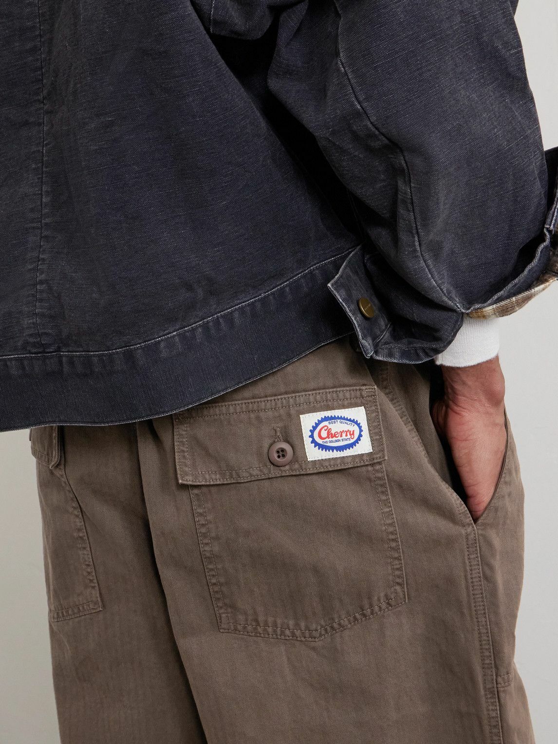Cherry Los Angeles - Herringbone Cotton Drawstring Trousers - Brown