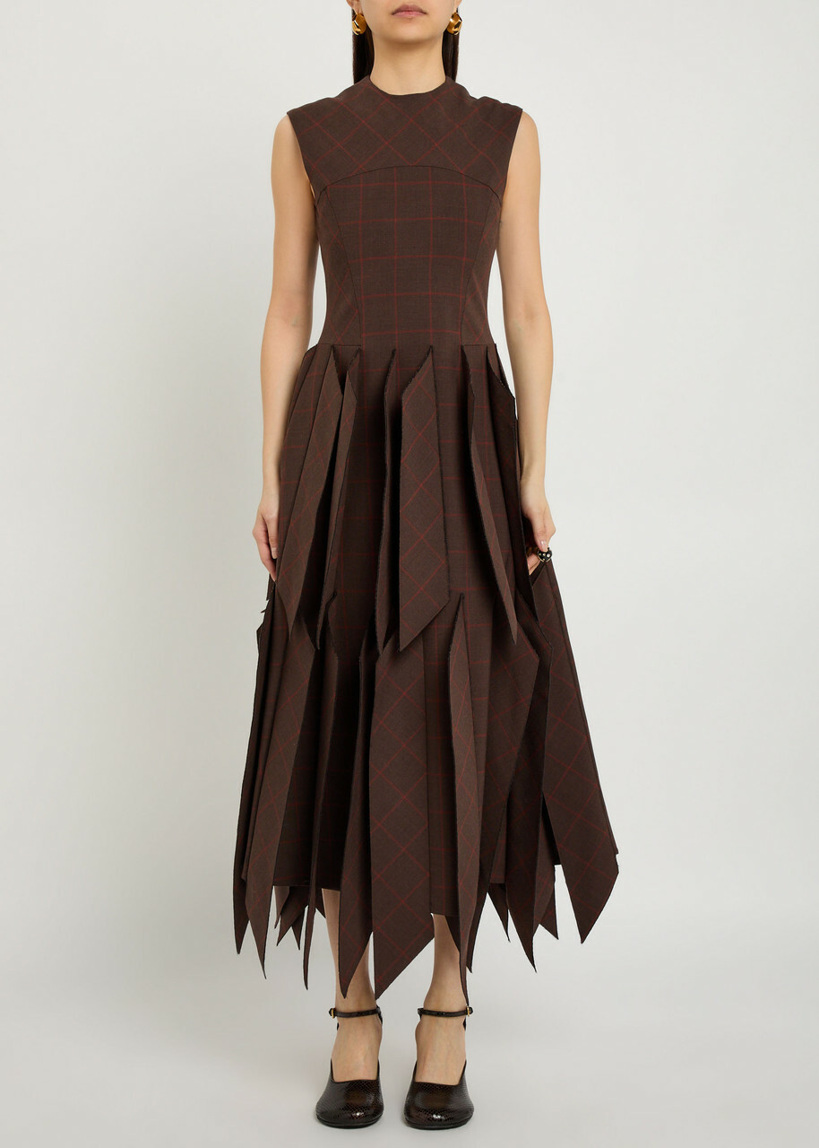 A.W.A.K.E Mode Checked Panelled Woven Midi Dress Brown