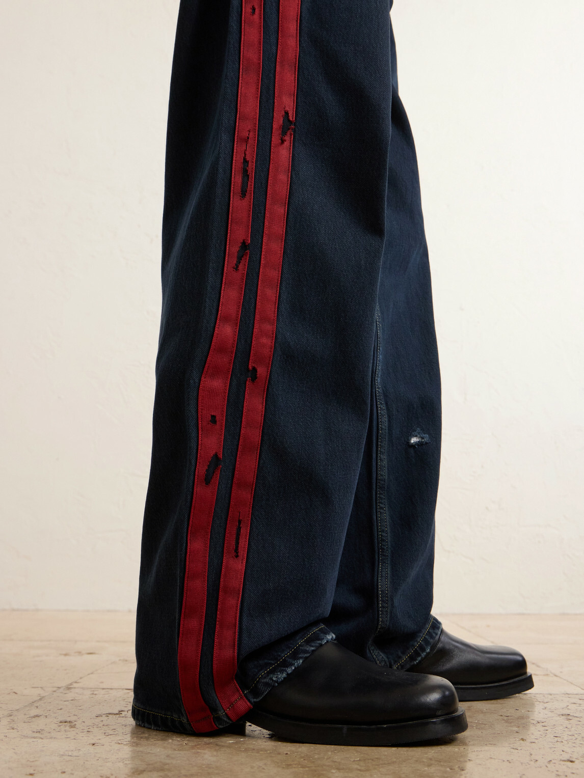 NAHMIAS - Destroyed Wide-Leg Striped Jeans - Blue