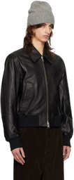 AMI Paris Black Zipped Leather Jacket