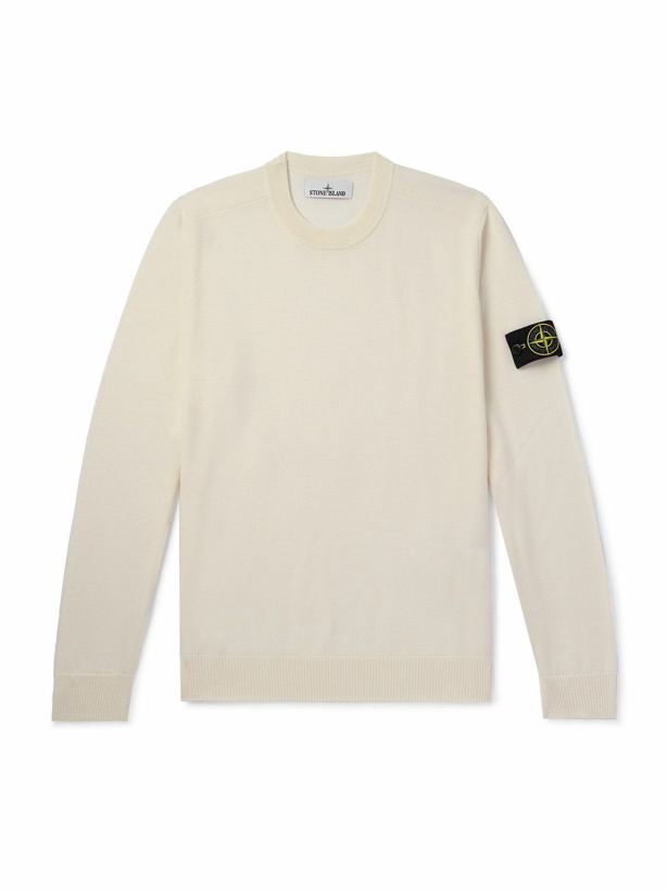 Photo: Stone Island - Logo-Appliquéd Wool Sweater - White