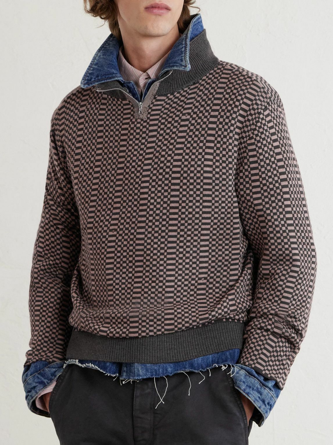 Enfants Riches Déprimés - Puke & Cry Intarsia Cotton Half-Zip Sweater - Brown