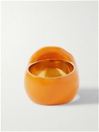 Bottega Veneta - Gold-Plated and Enamel Signet Ring - Orange