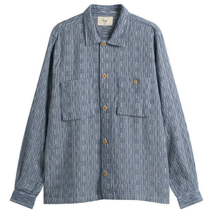 Photo: Folk Men's Patch Overshirt in Blue Basketweave