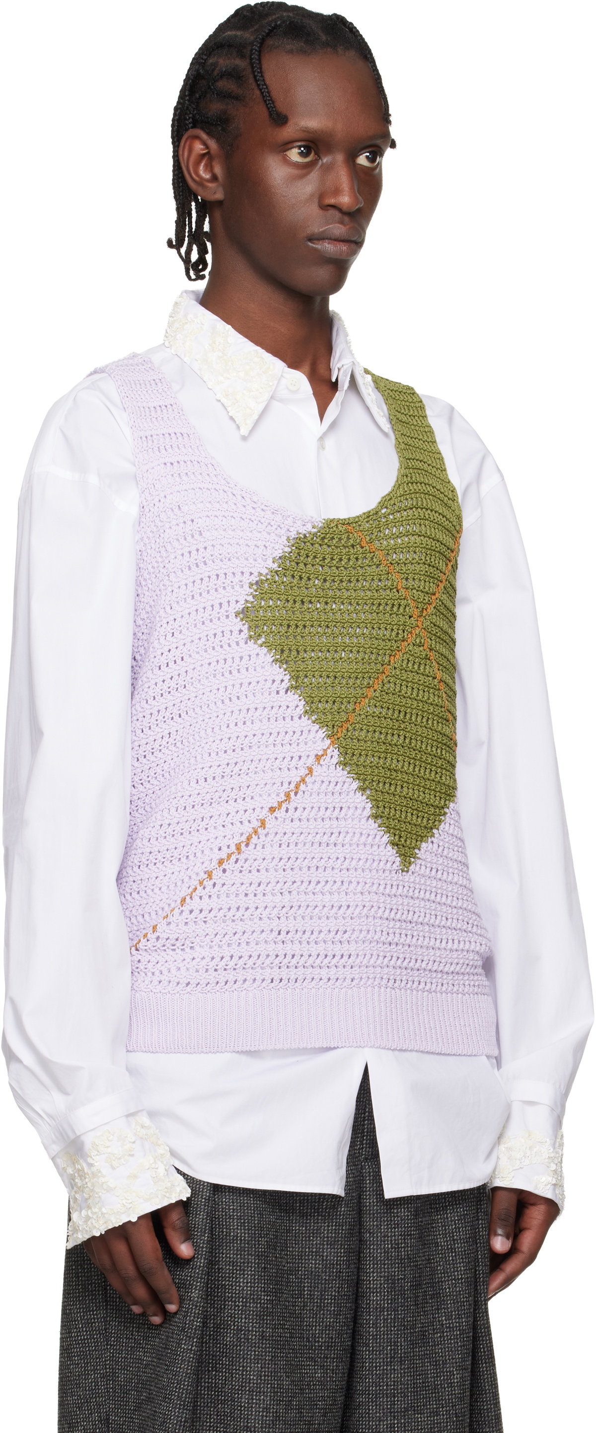 Dries Van Noten Purple & Khaki Argyle Tank Top