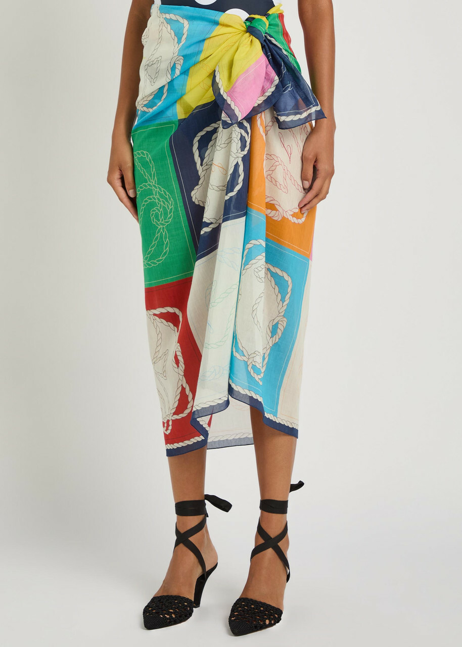 Jacquemus Le Pareo Hippocampe Printed Cotton and Silk-blend Sarong - Multicoloured 1 - One Size