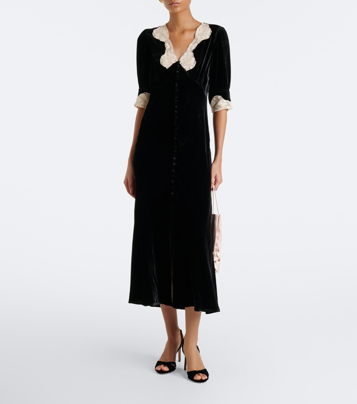 Rixo Simone lace-trimmed velvet midi dress
