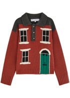 JW Anderson House-intarsia Wool Polo Jumper Dark Brown