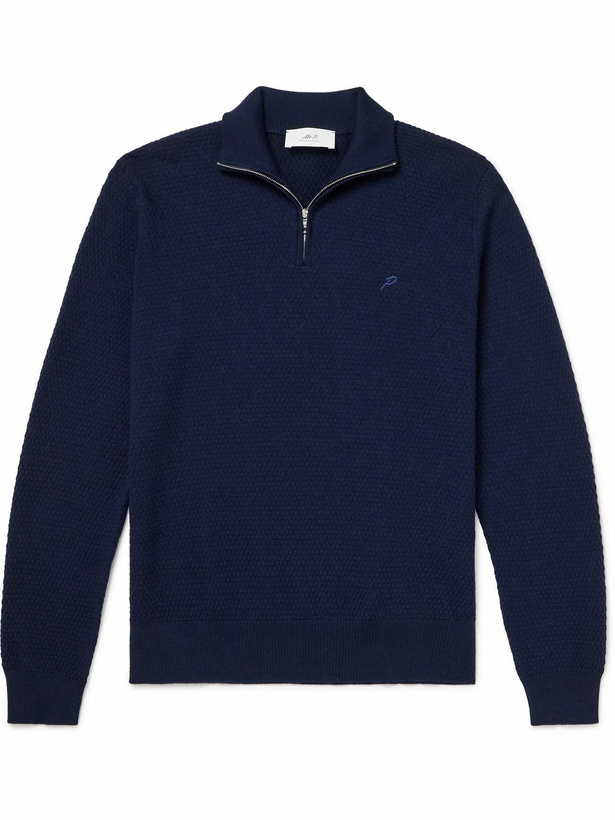 Photo: Mr P. - Logo-Embroidered Merino Wool Half-Zip Sweater - Blue