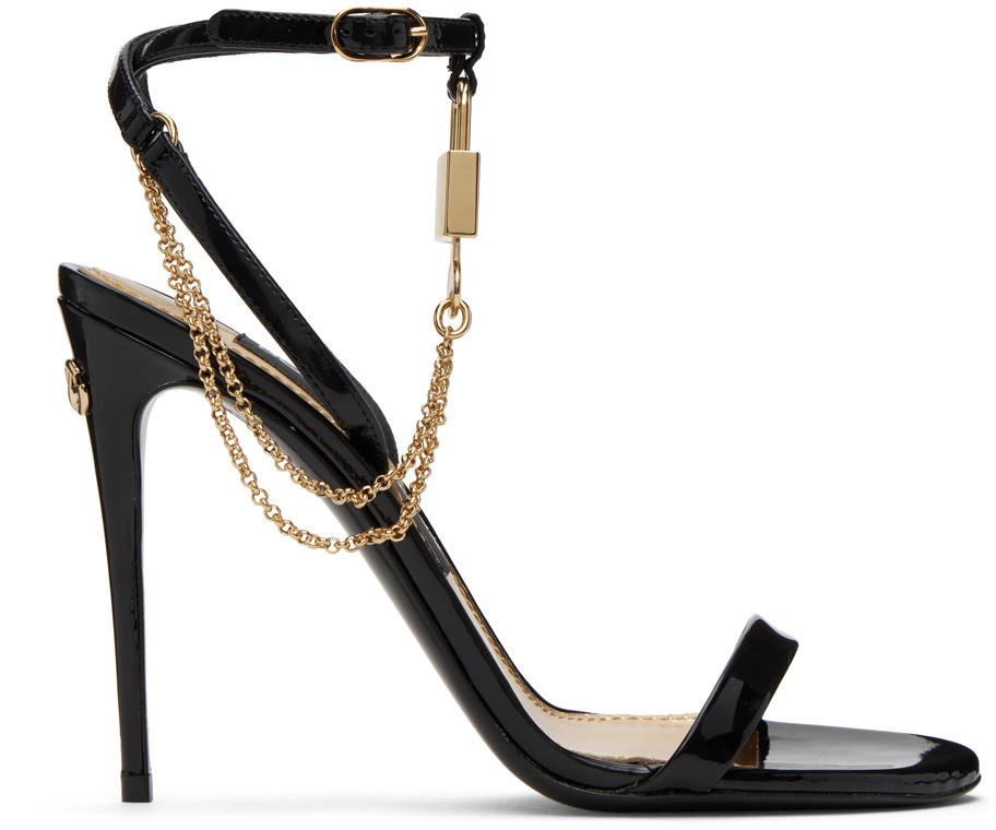 Dolce & Gabbana Black & Gold Padlock Heeled Sandals