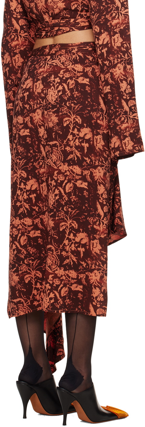 Jade Cropper Burgundy & Orange Asymmetric Midi Skirt
