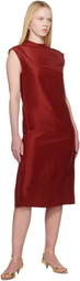 Carven Red Straight Silk Toile Midi Dress