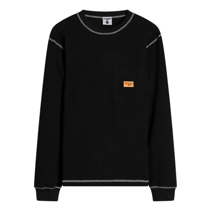 Photo: Service Works Men's Waffle Contrast Thermal Long Sleeve T-Shirt in Black/White