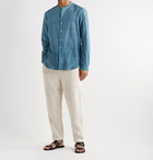 11.11/eleven eleven - Virgo Grandad-Collar Indigo-Dyed Embroidered Striped Slub Cotton Shirt - Blue