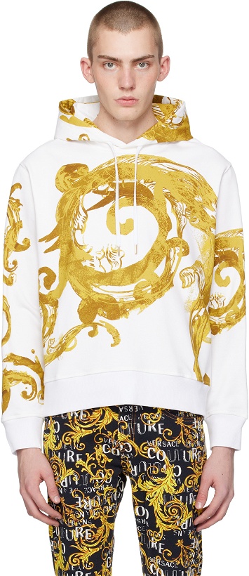 Photo: Versace Jeans Couture White & Gold Watercolor Couture Hoodie