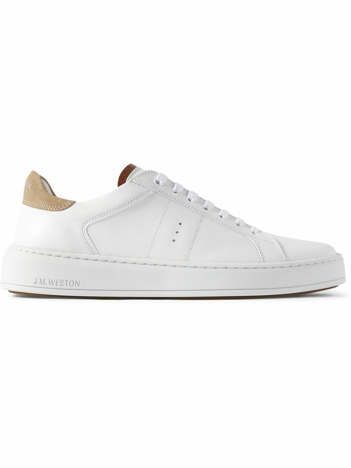 Photo: J.M. Weston - On Time Suede-Trimmed Leather Sneakers - White