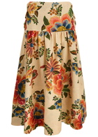 Farm Rio Delicate Garden Printed Linen Midi Skirt Cream