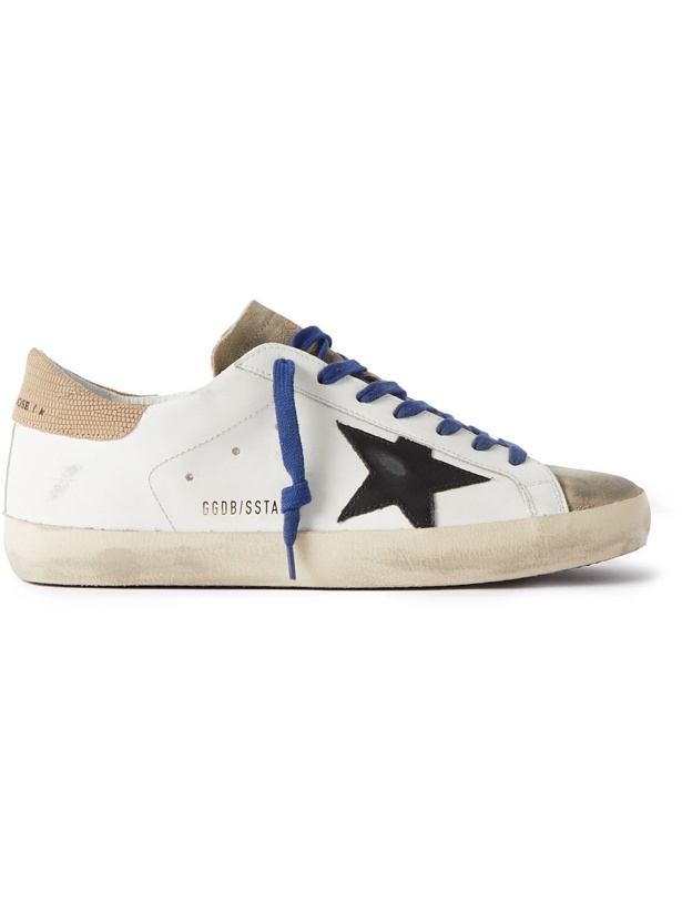 Photo: Golden Goose - Superstar Distressed Leather Upper Suede Sneakers - White