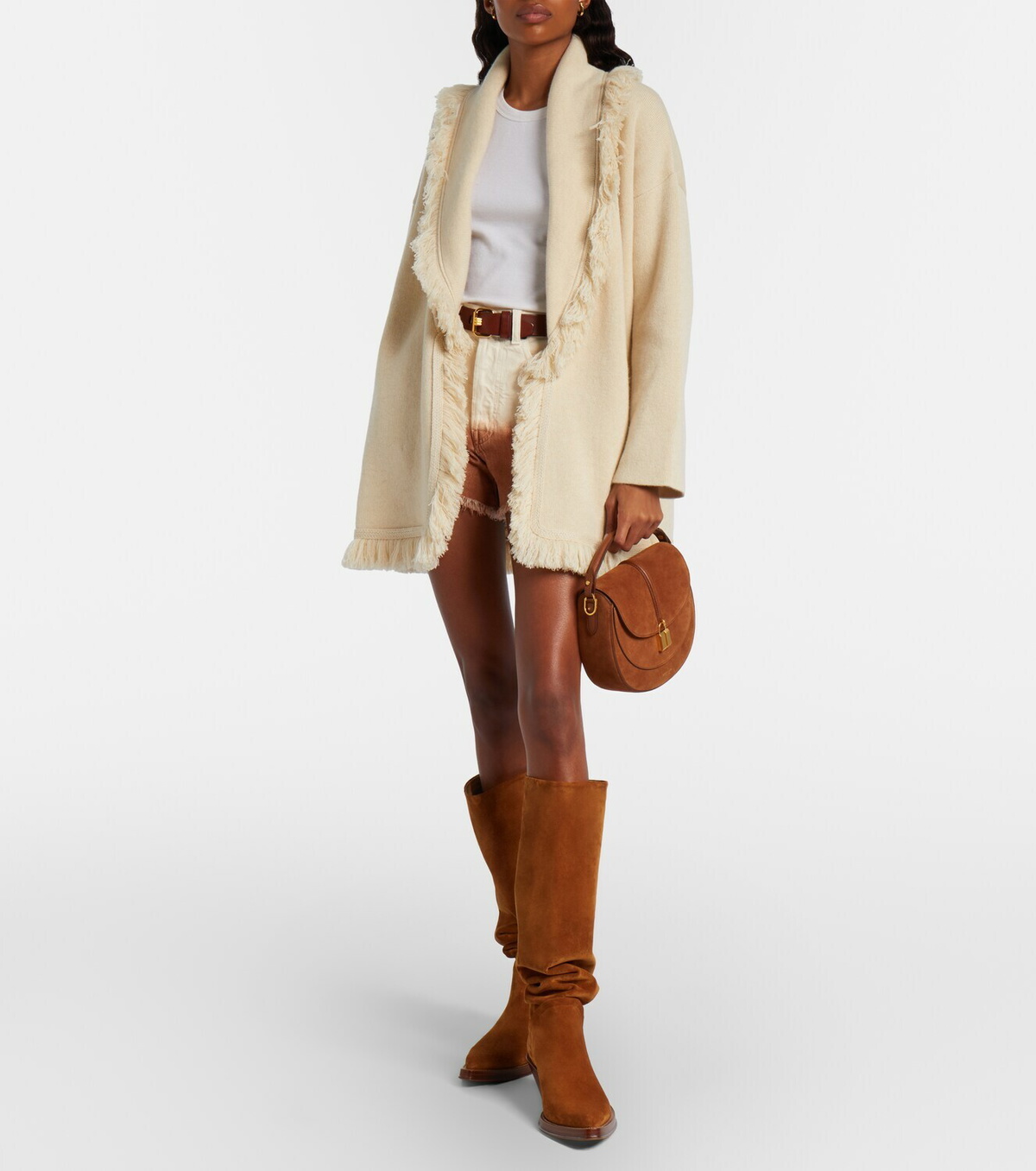 DeMellier Siena leather-trimmed suede crossbody bag