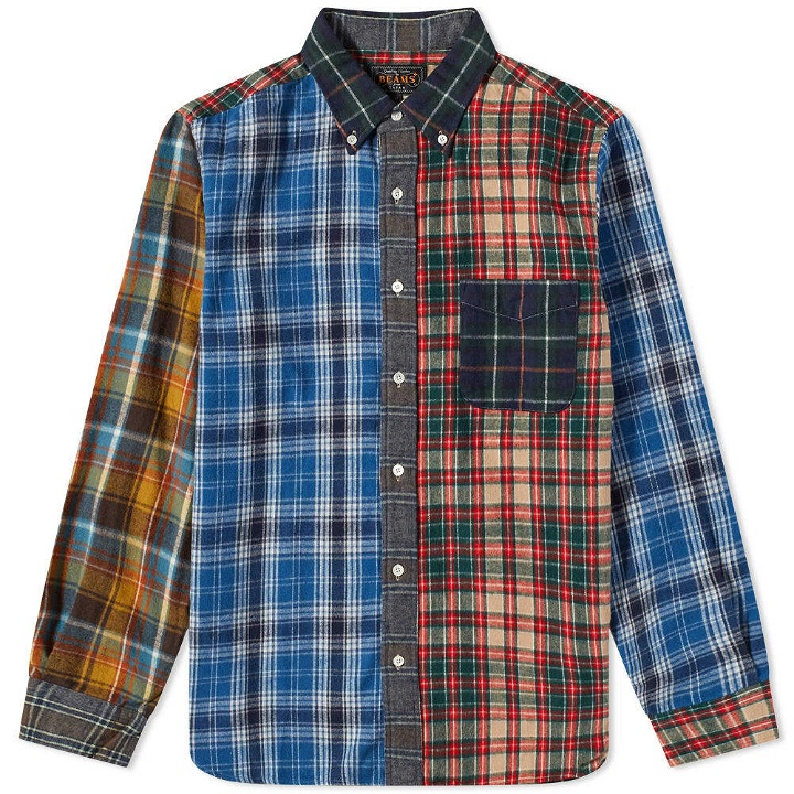 Photo: Beams Plus Men's Button Down Flannel Check Panel Shirt in Multi