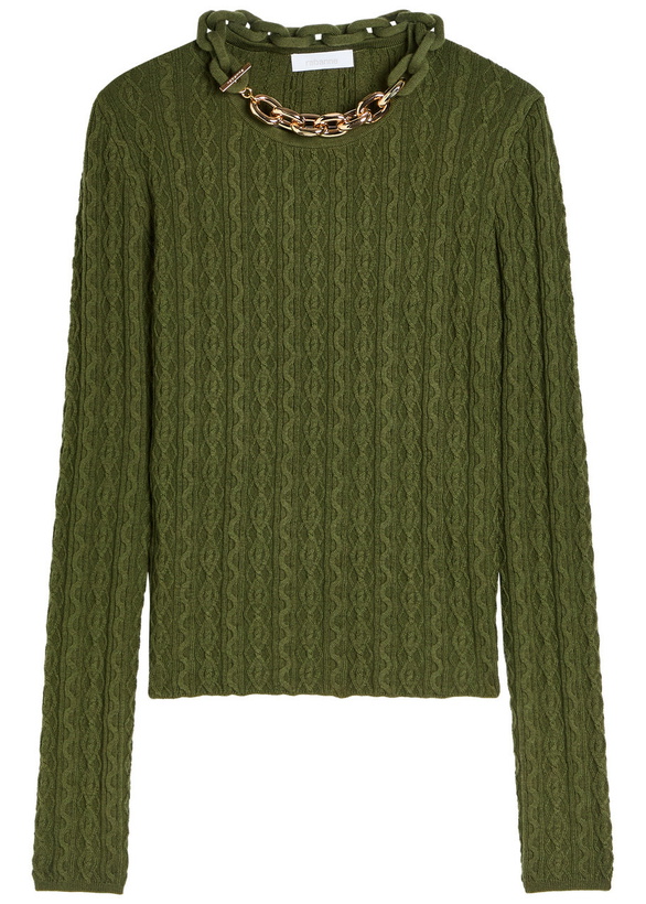 Photo: Rabanne Chain-embellished Cable-knit Jumper Khaki