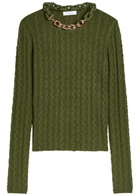 Rabanne Chain-embellished Cable-knit Jumper Khaki