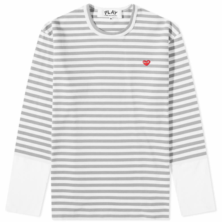 Photo: Comme des Garçons Play Men's Long Sleeve Stripe Contrast Sleeve Te in Grey/White