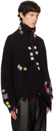 doublet Black Darning Cutoff Drivers Cardigan