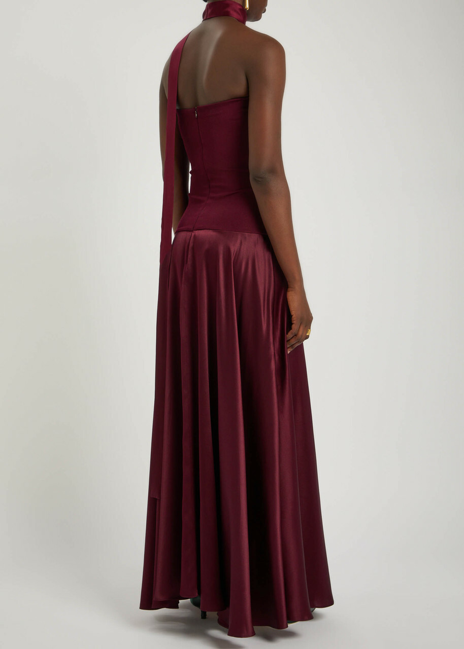 Esse Studios Illi Scarf-effect Silk and Stretch-knit Maxi Dress Burgundy