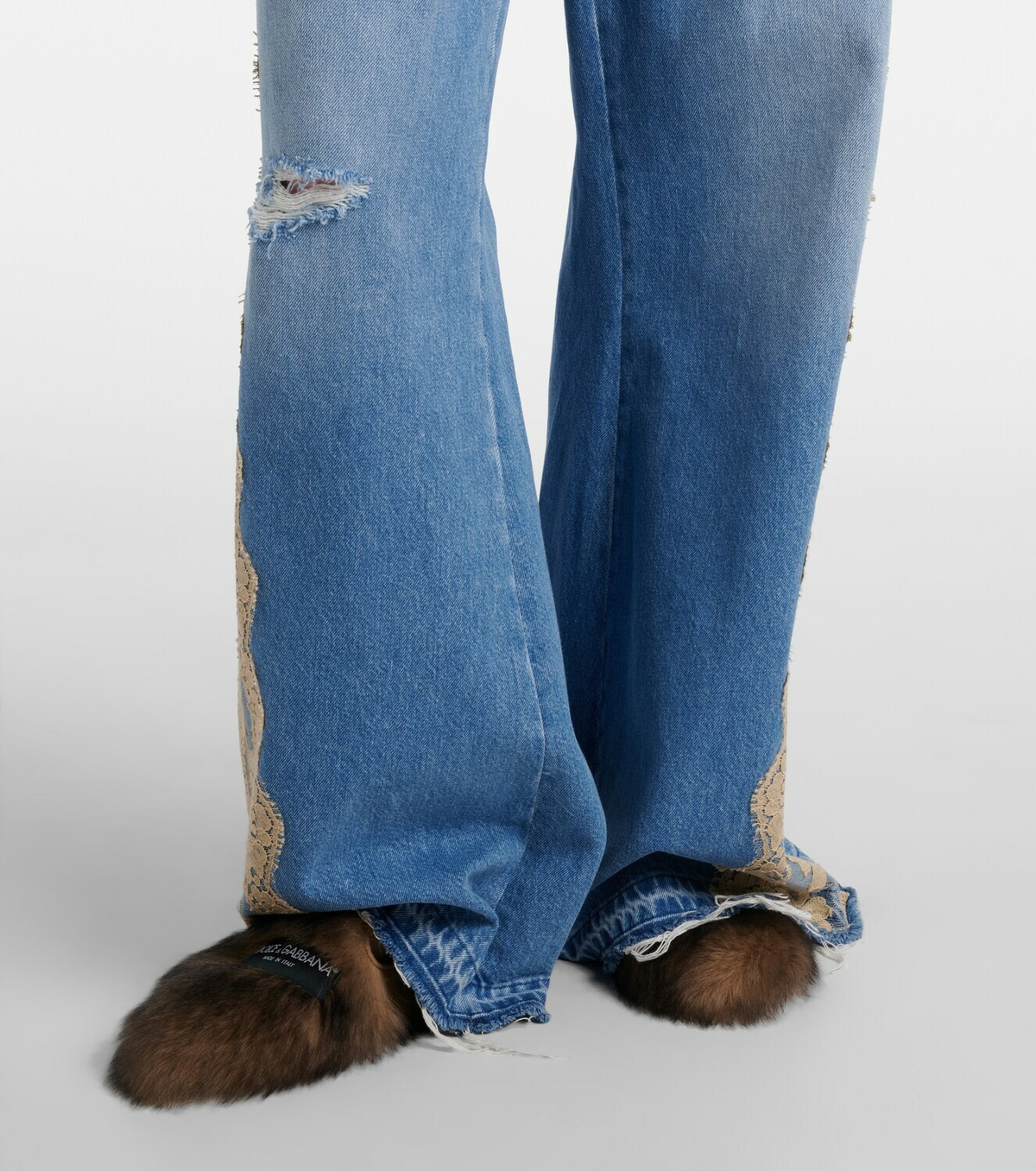 Dolce&Gabbana Logo suede-trimmed shearling mules