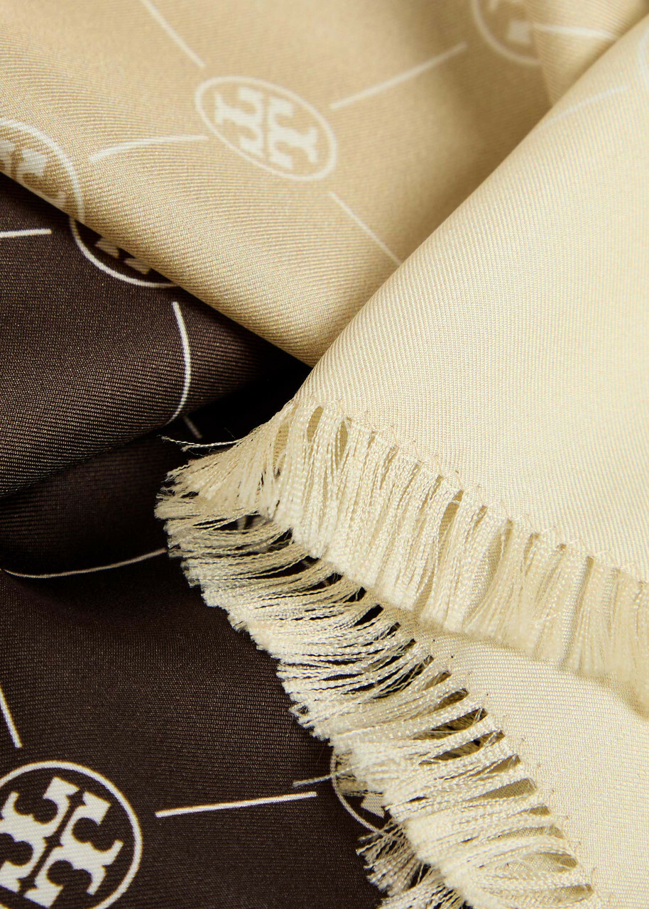 Tory Burch Monogram-print Silk Scarf - Brown - One Size