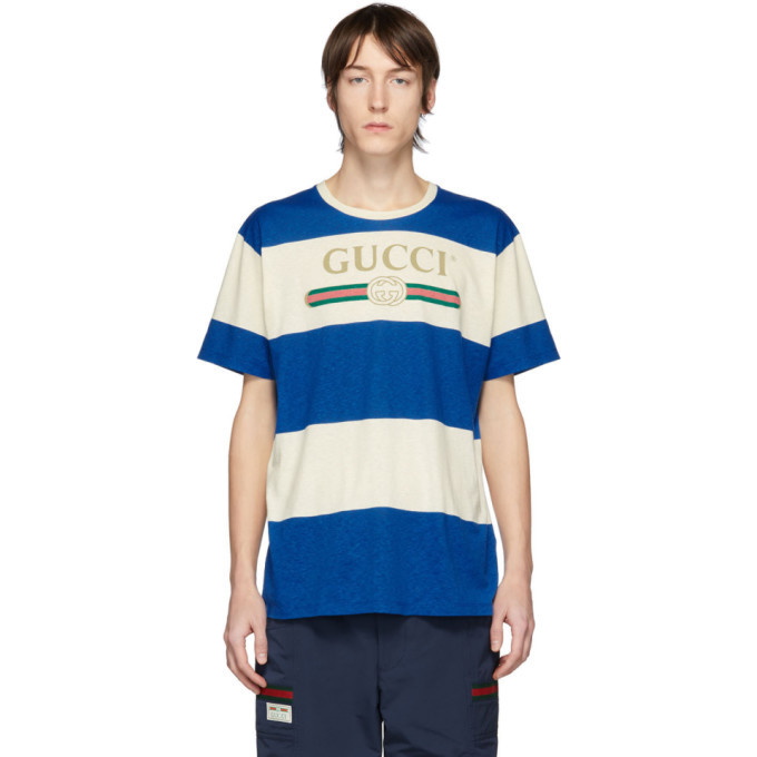 Photo: Gucci Off-White and Blue Vintage Logo T-Shirt