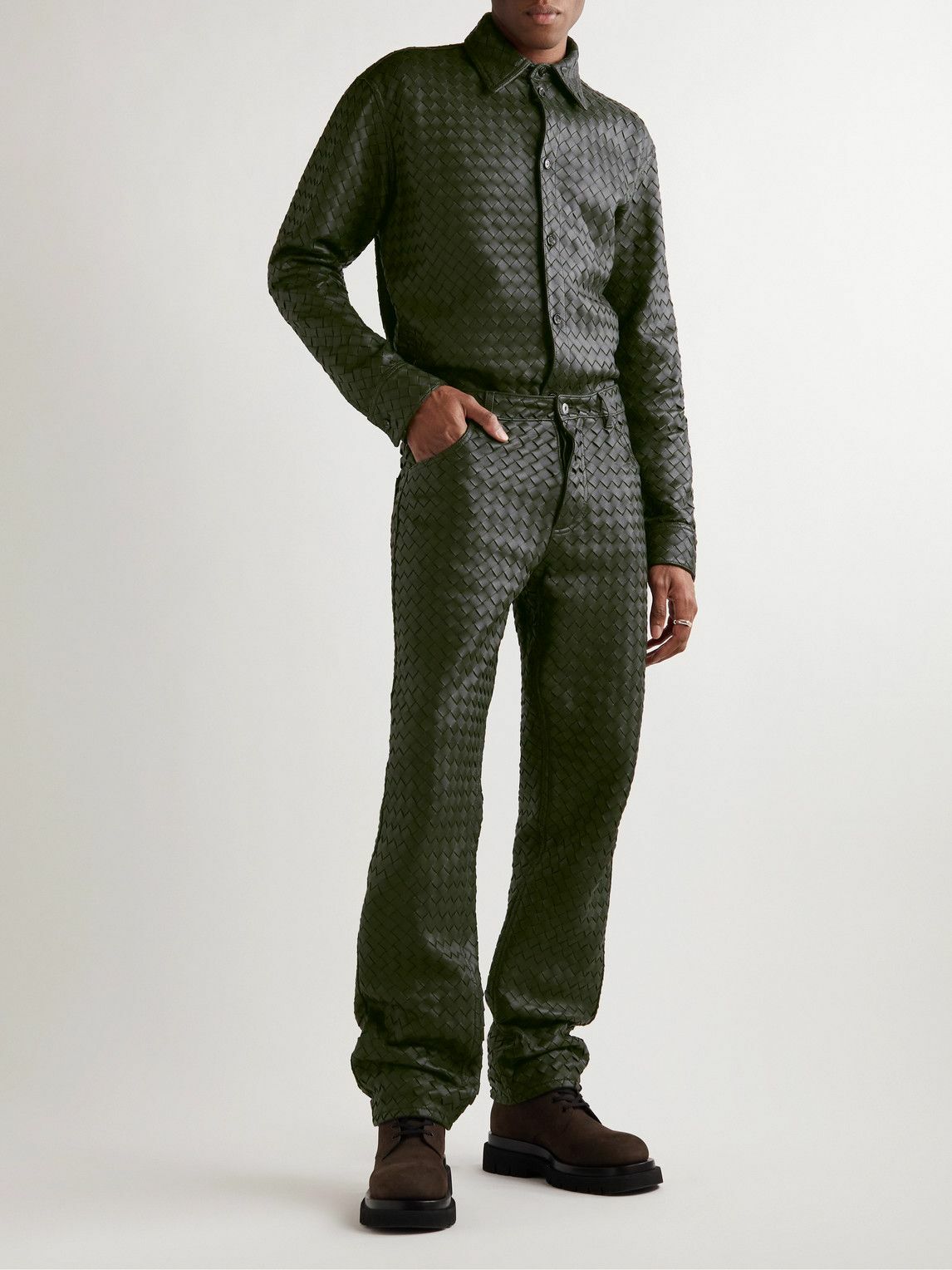 Bottega Veneta - Intrecciato Leather Shirt - Green Bottega Veneta