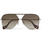 Loewe - Aviator-Style Leather-Trimmed Silver-Tone and Tortoiseshell Acetate Sunglasses - Silver