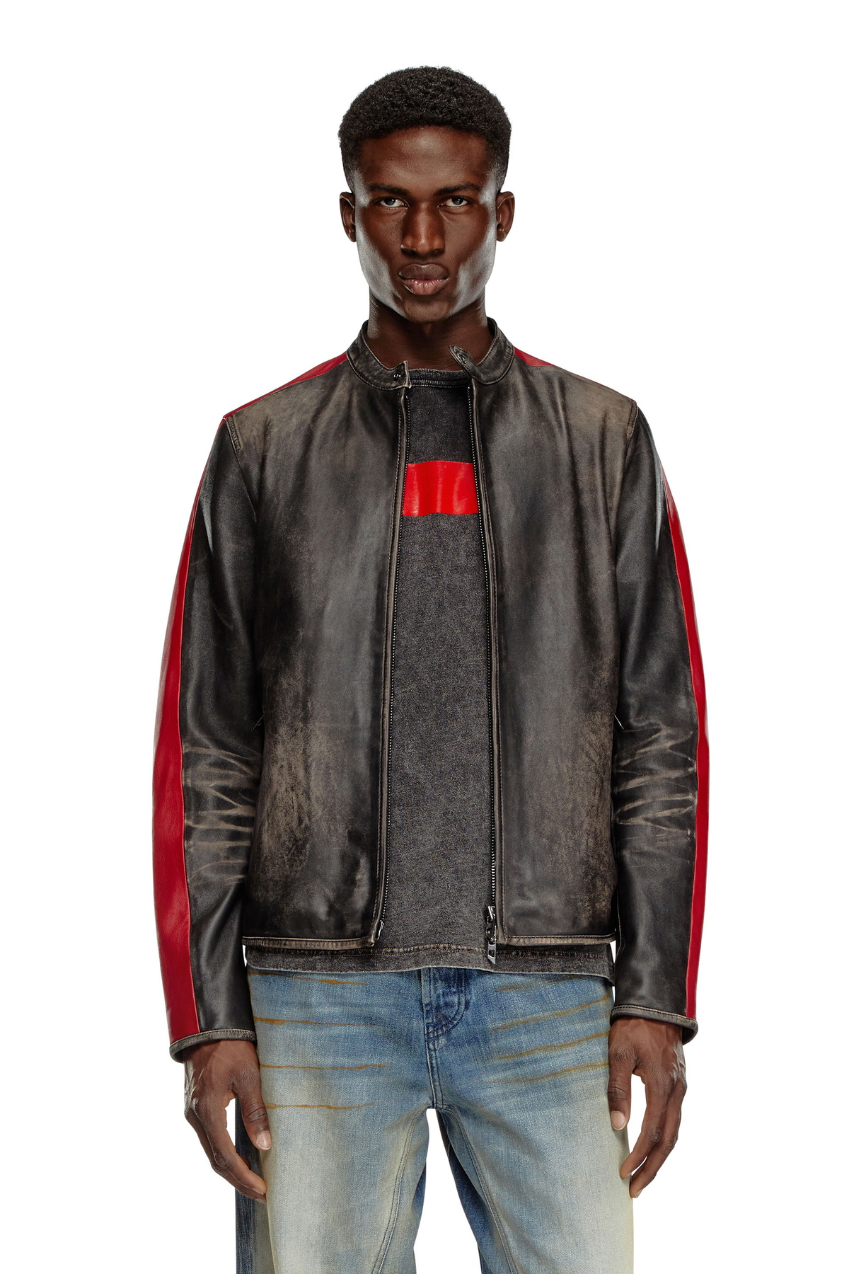 Diesel Leather jacket with contrasting stripes - Leather jackets