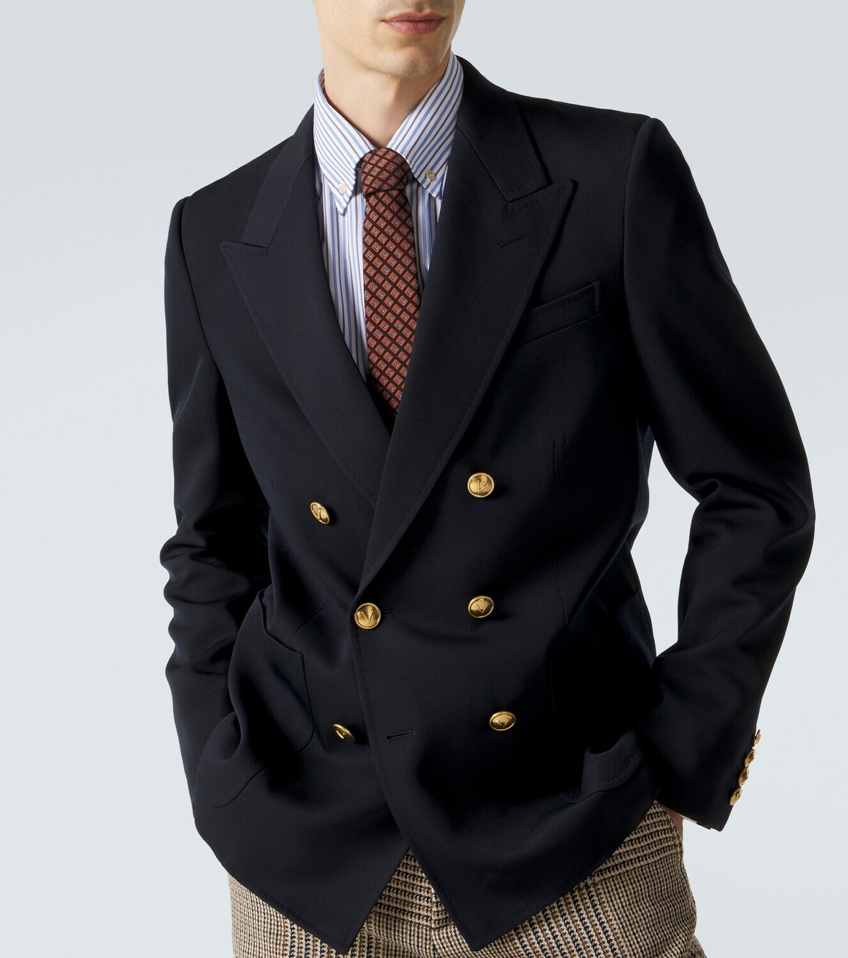 ジャケット・アウター VALENTINO Black Double-Breasted Jacket Valentino Double-breasted virgin wool blazer Valentino