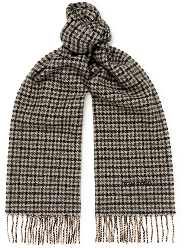 Photo: TOM FORD - Fringed Houndstooth Wool and Cashmere-Blend Scarf
