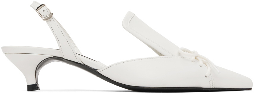Pushbutton White Lace-Up Heels