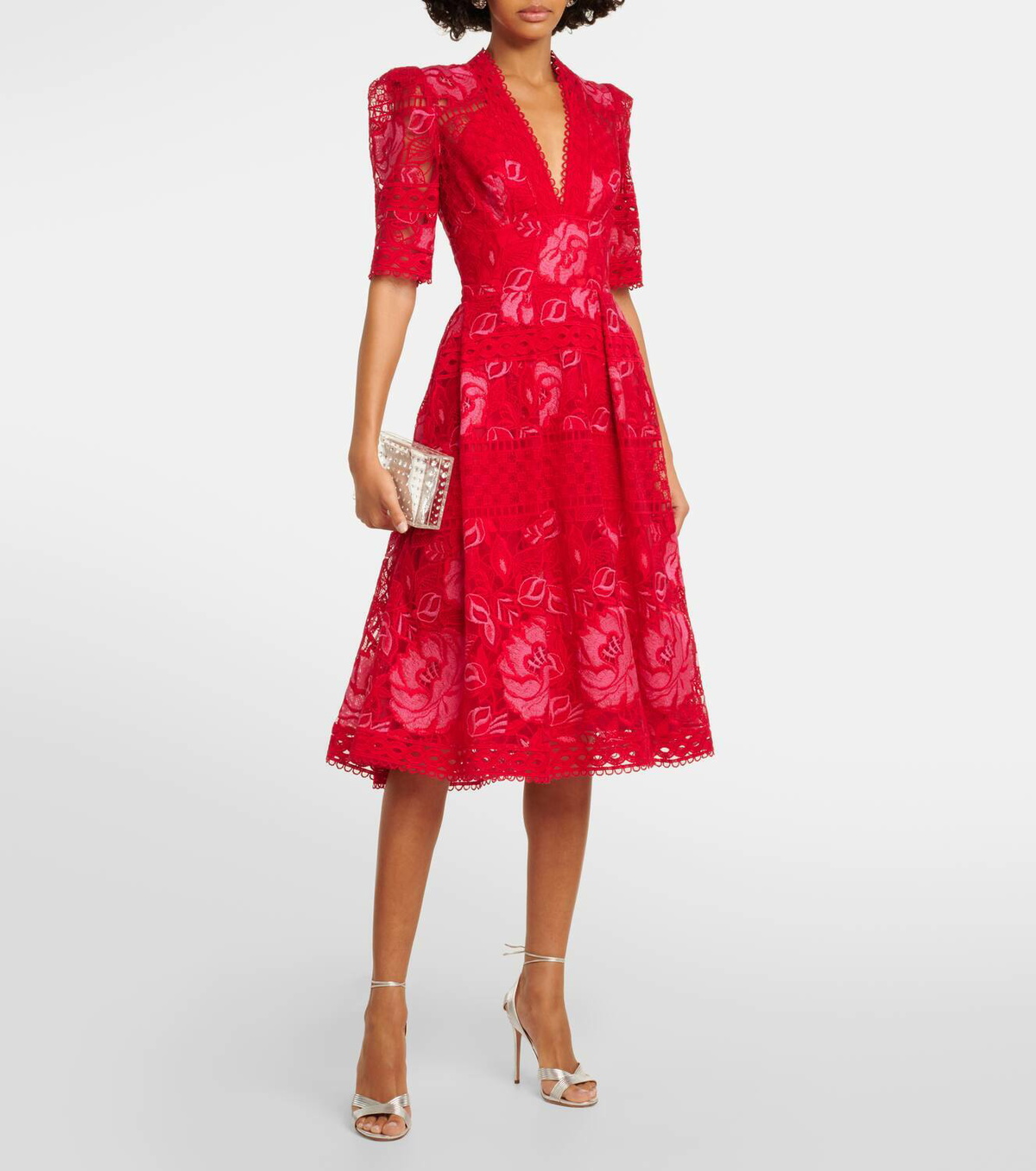 chinese dress ladies Pink Flower Lace Midi Dress XL main image 1