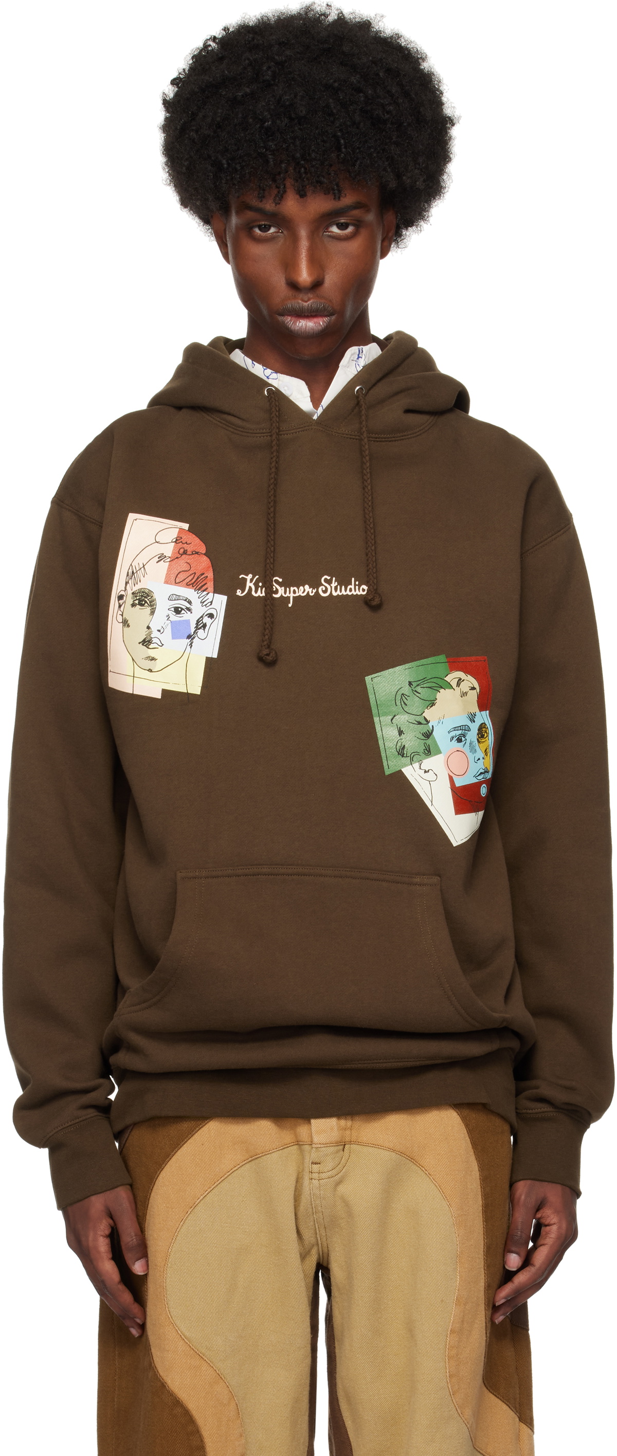 KidSuper Brown Sketched Faces Hoodie