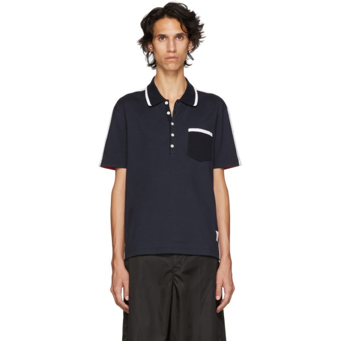 Photo: Thom Browne Navy and Red Bicolor Polo