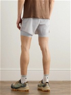 DISTRICT VISION - Straight-Leg Layered Logo-Print Stretch-Jersey and Shell Drawstring Shorts - Gray