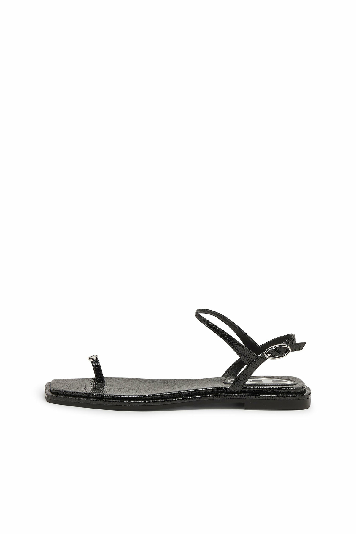 Diesel D-AMBER - Sandal in leather with metallic logo - Sandals Womens in Black